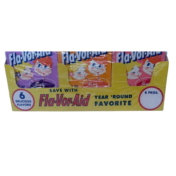 Vintage 1960s Fla-Vor-Aid Drink Mix 6 Flavors Unopened New Full Display Sealed - Picture 2 of 9